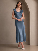 [Bleu Canard Véritable] SilkSilky-FR Cap Sleeve Robes 005