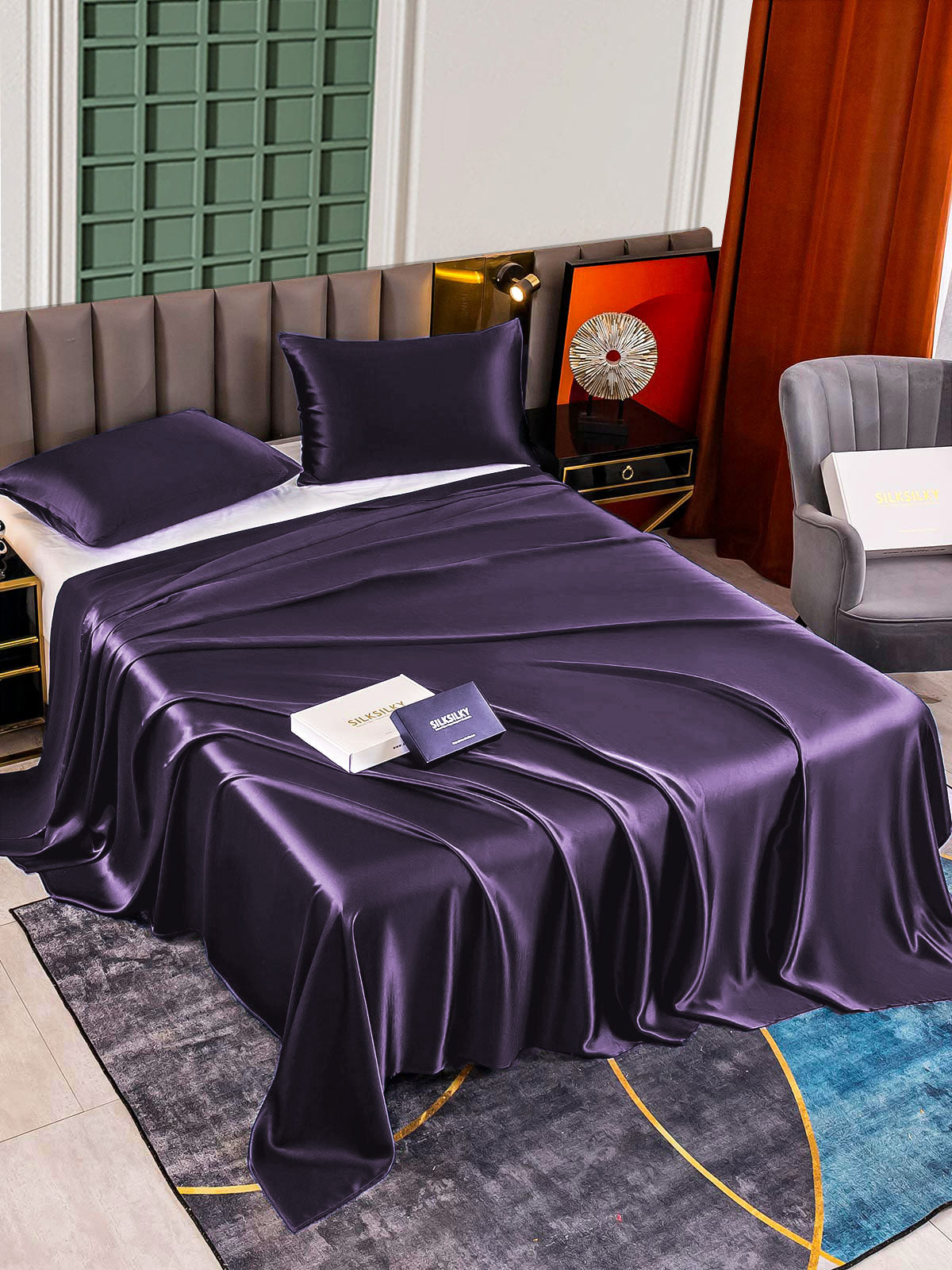 [Violet Foncé] SilkSilky-FR 22Momme Pure Soie Bedding Set 002,