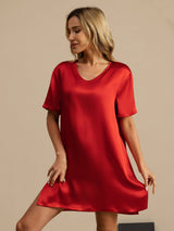 [Rouge Vineux] SilkSilky-FR Half Sleeve V Neck Chemises de nuit 003