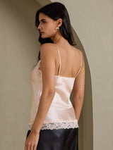 [Rose] SilkSilky-FR Spaghetti Strap V Neck Top À Fines Brides 002