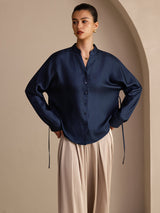 [Bleu Foncé] SilkSilky-FR Long Sleeve Blouse 001