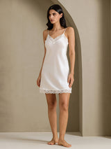 [Blanc] SilkSilky-FR Sleeveless V Neck Chemises de nuit 010
