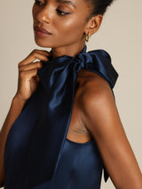 [Bleu Foncé] SilkSilky-FR Sleeveless Tie Neck Robes 004
