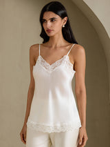 [Blanc] SilkSilky-FR Spaghetti Strap V Neck Top À Fines Brides 006