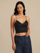 [Noir] SilkSilky-FR Spaghetti Strap V Neck Top À Fines Brides 003