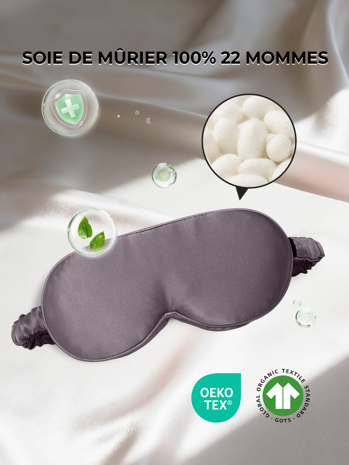 [Gris Foncé] SilkSilky-FR Soie Eye Mask 002