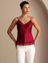 [Rouge Vineux] SilkSilky-FR Spaghetti Strap V Neck Top À Fines Brides 004