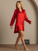 [Rouge] SilkSilky-FR Long Sleeve Lapel Collar Chemise pour dormir 004