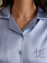 [Bleu Acier] SilkSilky-FR Long Sleeve Lapel Collar Femme Pyjamas 004