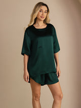 [Vert Foncé] SilkSilky-FR Short Sleeve Round Neck Femme Pyjamas 003