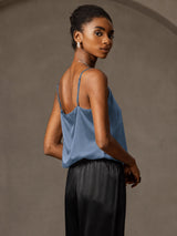 [Bleu Canard Véritable] SilkSilky-FR Spaghetti Strap Top À Fines Brides 002