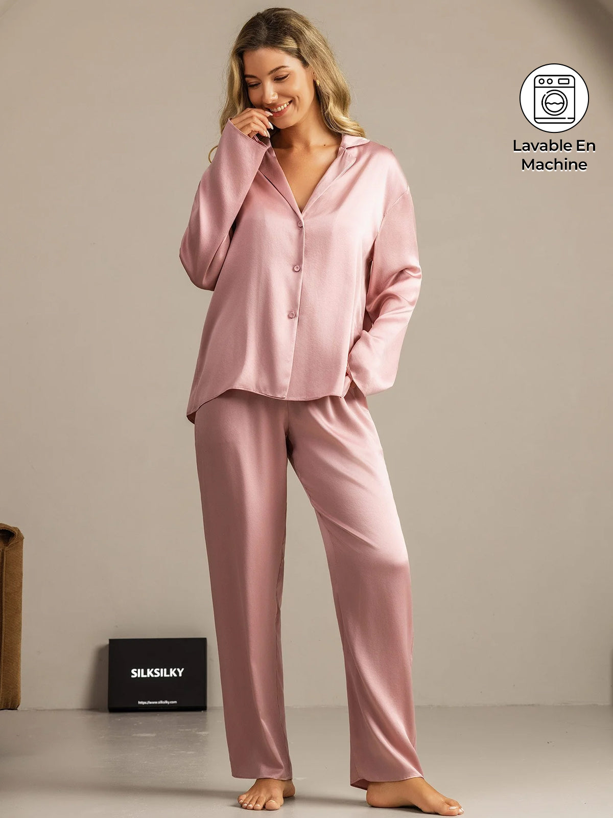 [Peau De Pêche] SilkSilky-FR 19Momme Soie Découpe V Femme Pyjamas 001