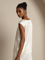 [Blanc] SilkSilky-FR Cap Sleeve Round Neck Femme T-Shirt 005