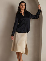 [Noir] SilkSilky-FR Long Sleeve Lapel Collar Femme Chemise 001