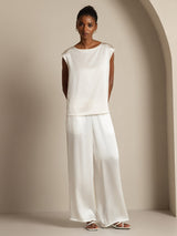 [Blanc] SilkSilky-FR Cap Sleeve Round Neck Femme T-Shirt 009