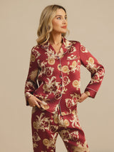 [Dragon Bordeaux] SilkSilky-FR Long Sleeve Lapel Collar Femme Pyjamas 003