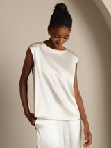 [Blanc] SilkSilky-FR Cap Sleeve Round Neck Femme T-Shirt 007