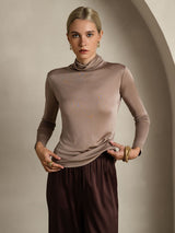 [Kaki] SilkSilky-FR Manches longues Col Roulé Femme T-Shirt 004
