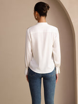 [Blanc] SilkSilky-FR Long Sleeve Tie Neck Blouse 002