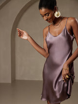 [Gris Pourpre] SilkSilky-FR Sleeveless V Neck Robes 006
