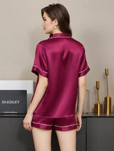[Fuchsia] SilkSilky-FR Short Sleeve Lapel Collar Femme Pyjamas 002