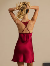 [Rouge Vineux] SilkSilky-FR Sleeveless Deep V Neck Chemises de nuit 002
