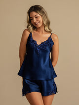 [Bleu Foncé] SilkSilky-FR Sleeveless V Neck Ensemble Camisole 001