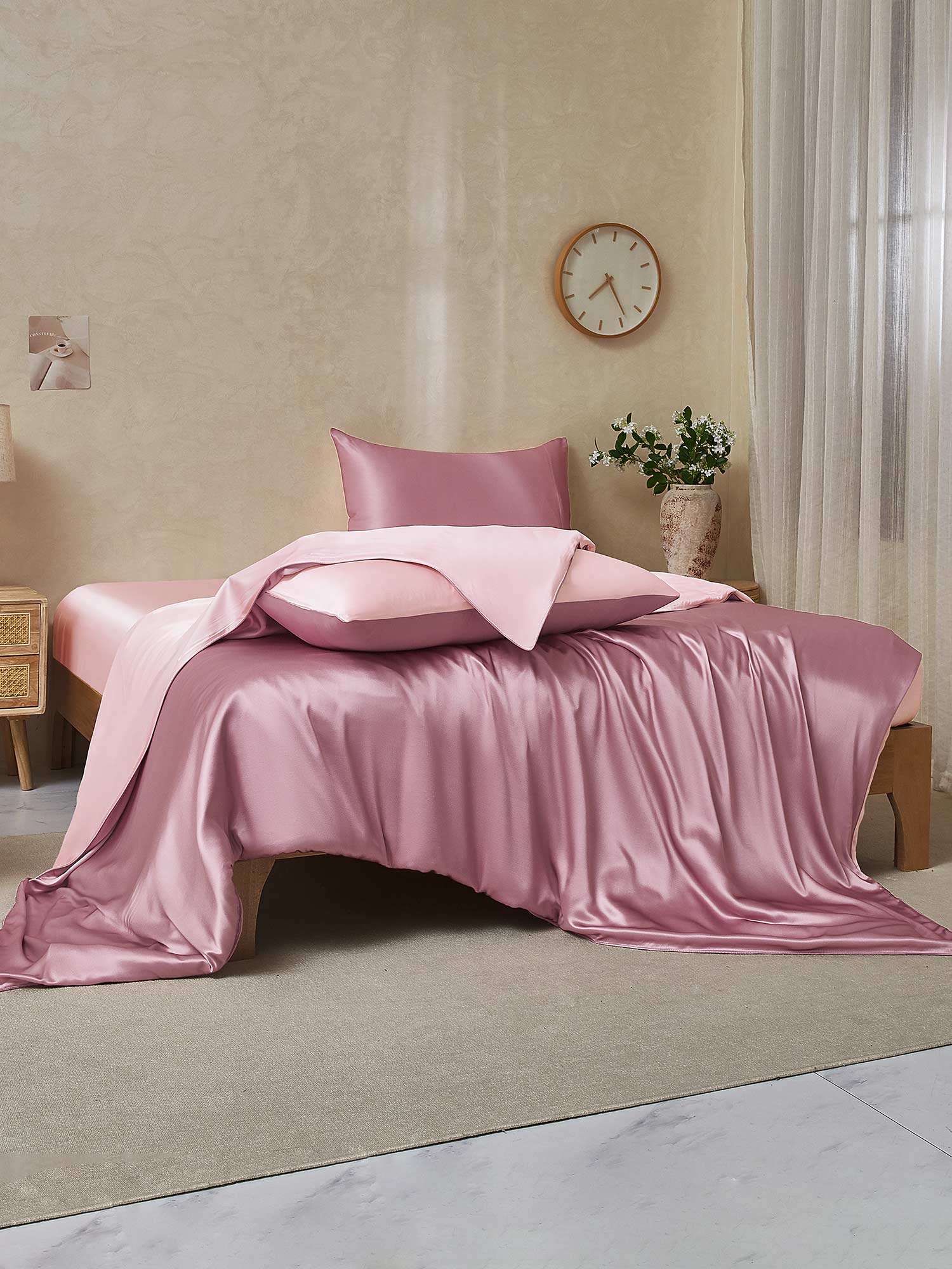 [MauvePâle+RoseClair] SilkSilky-FR 19Momme Pure Soie Bedding Set 002,