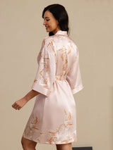 [Rose] SilkSilky-FR 3/4 Sleeve Femme Peignoir 002