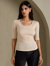[Beige] SilkSilky-FR Half Sleeve Femme T-Shirt 003