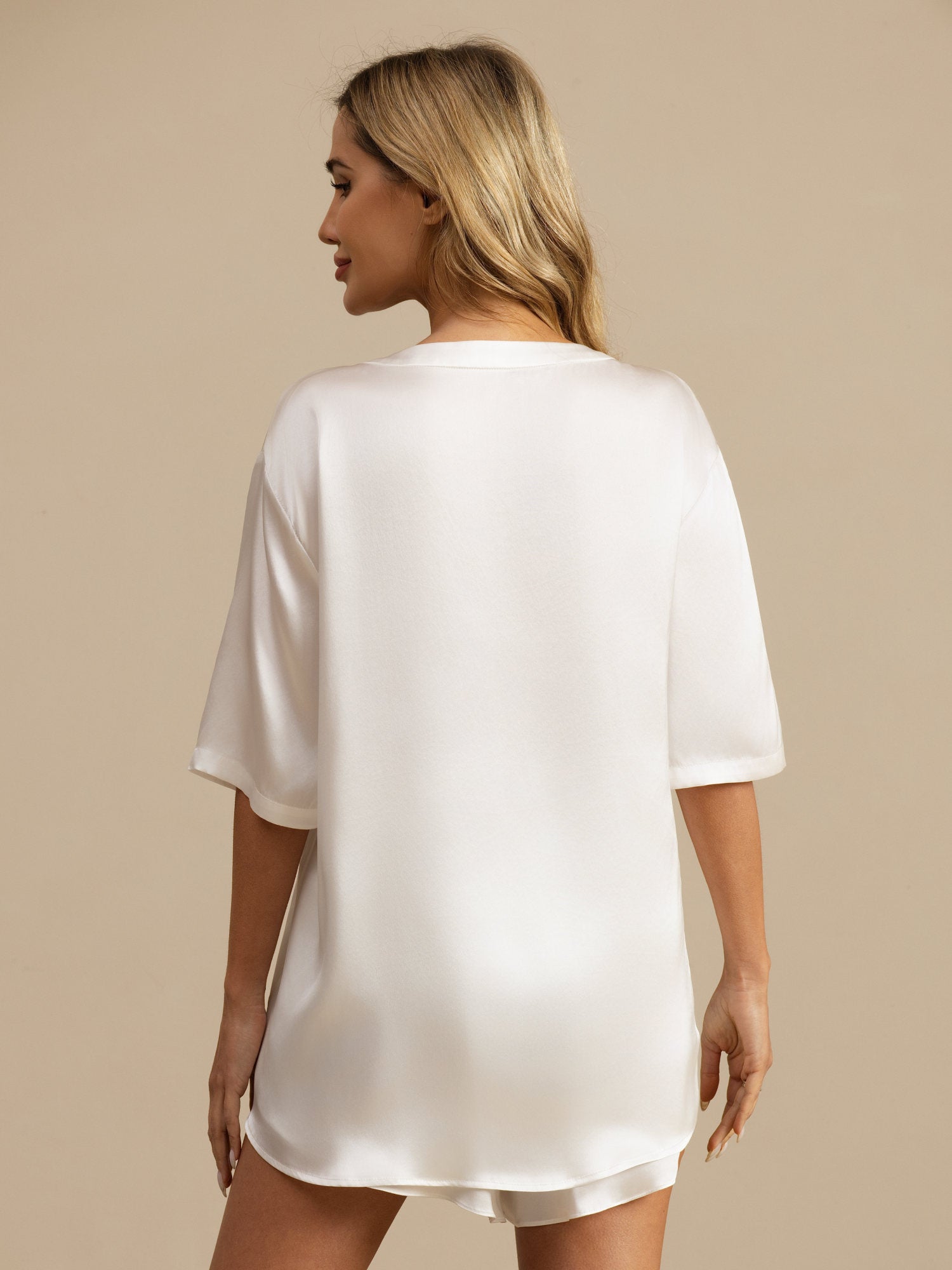 [Blanc] SilkSilky-FR Manches courtes Col Rond Femme Pyjamas 002