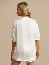 [Blanc] SilkSilky-FR Short Sleeve Round Neck Femme Pyjamas 002
