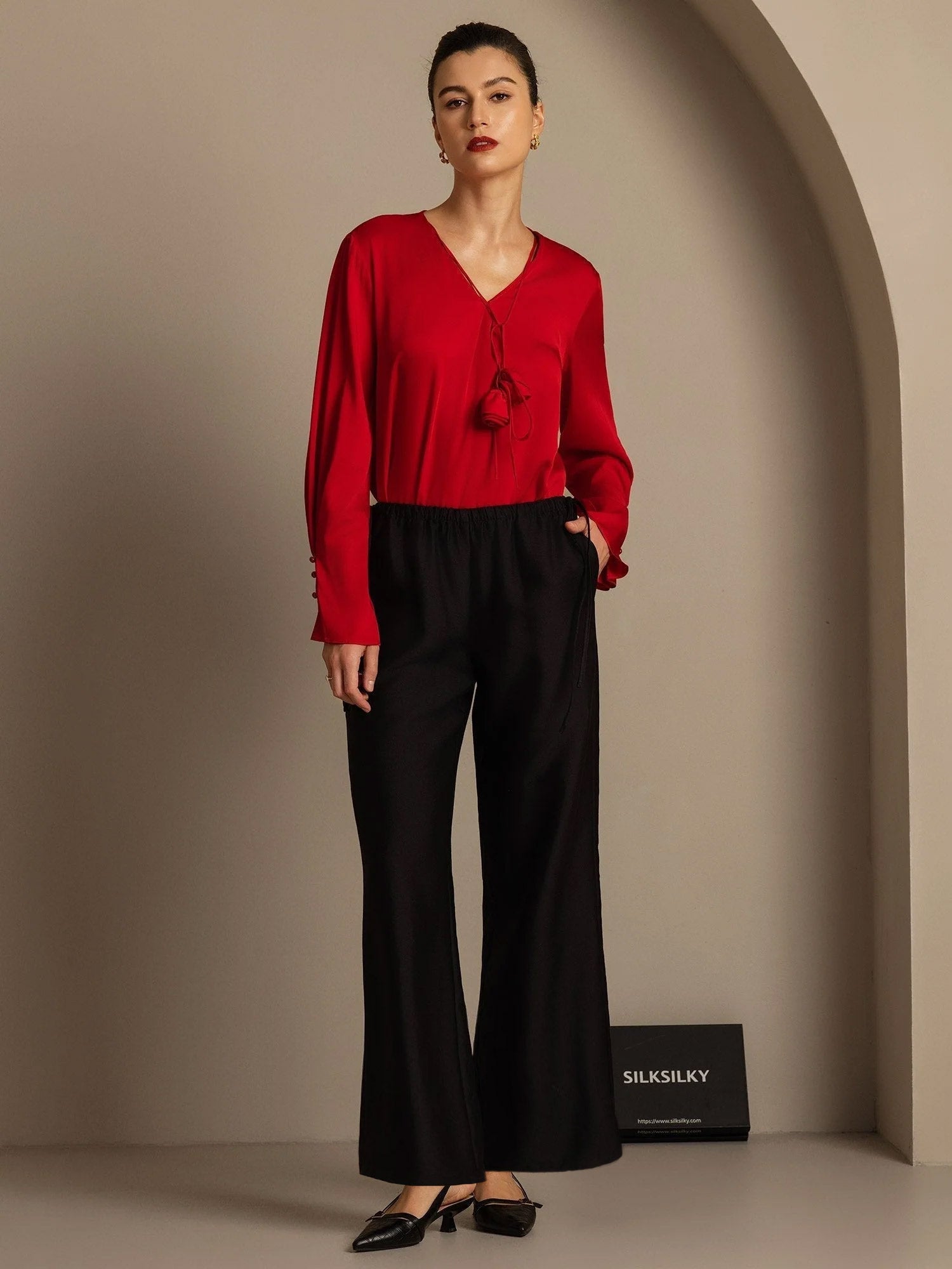 [Noir] SilkSilky-FR 32Momme Soie Womens Pants 007,