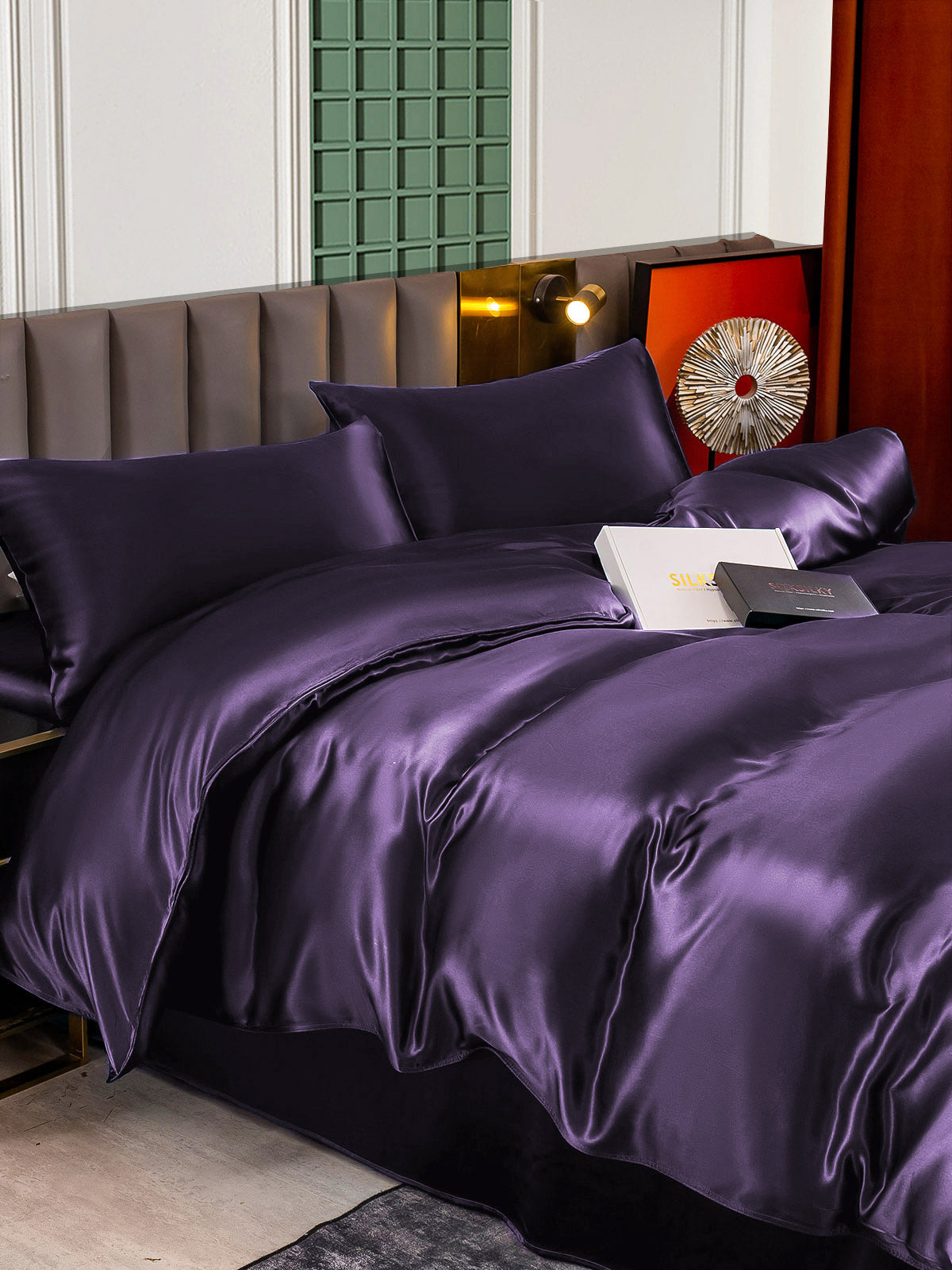 [Violet Foncé] SilkSilky-FR 22Momme Pure Soie Bedding Set 005,