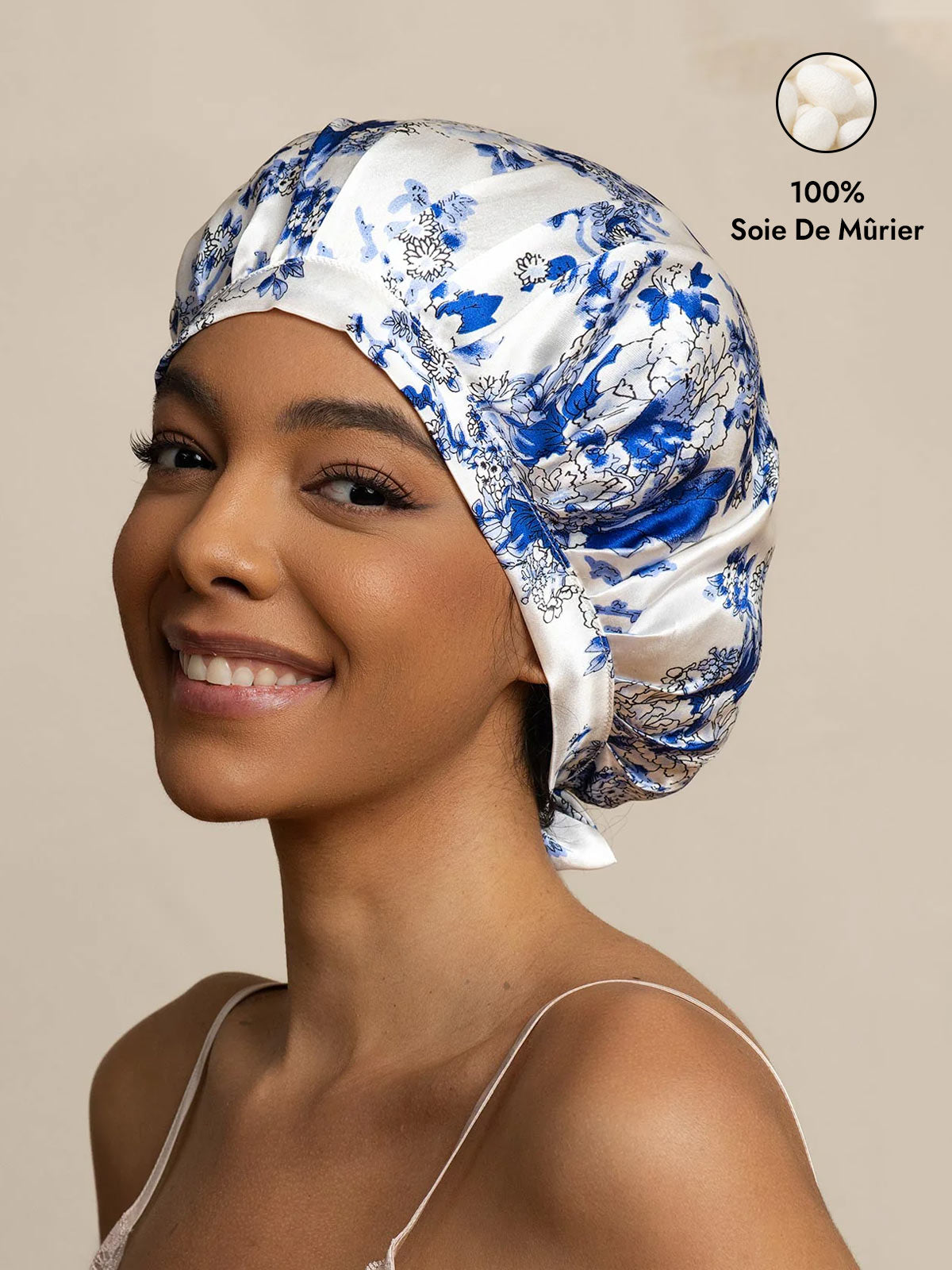 [Porcelaine Bleu Et Blanc] SilkSilky-FR Bonnets de Nuit 001