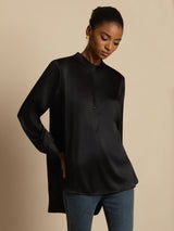 [Noir] SilkSilky-FR 19Momme Manches longues Col Montant Blouse 001