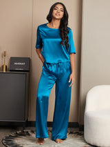 [Bleu Royal] SilkSilky-FR Half Sleeve Round Neck Femme Pyjamas 004