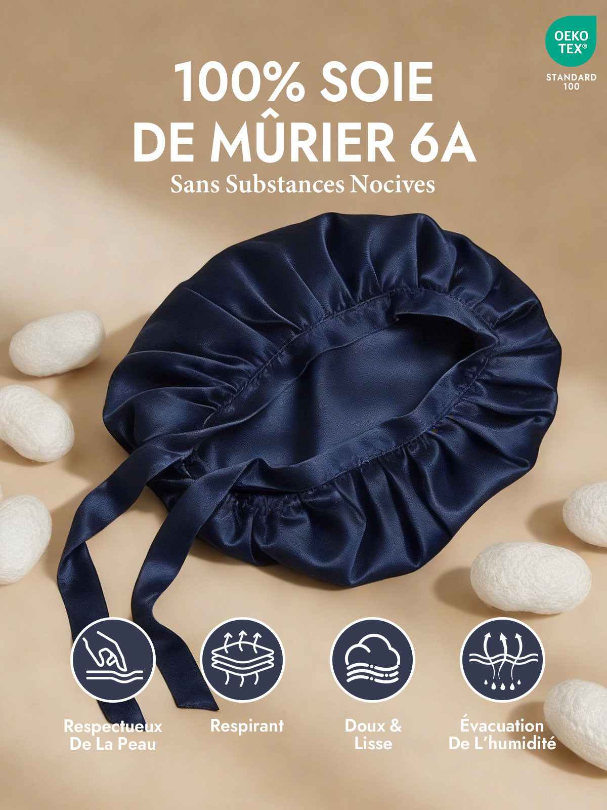 [Bleu Foncé] SilkSilky-FR Bonnets de Nuit 002