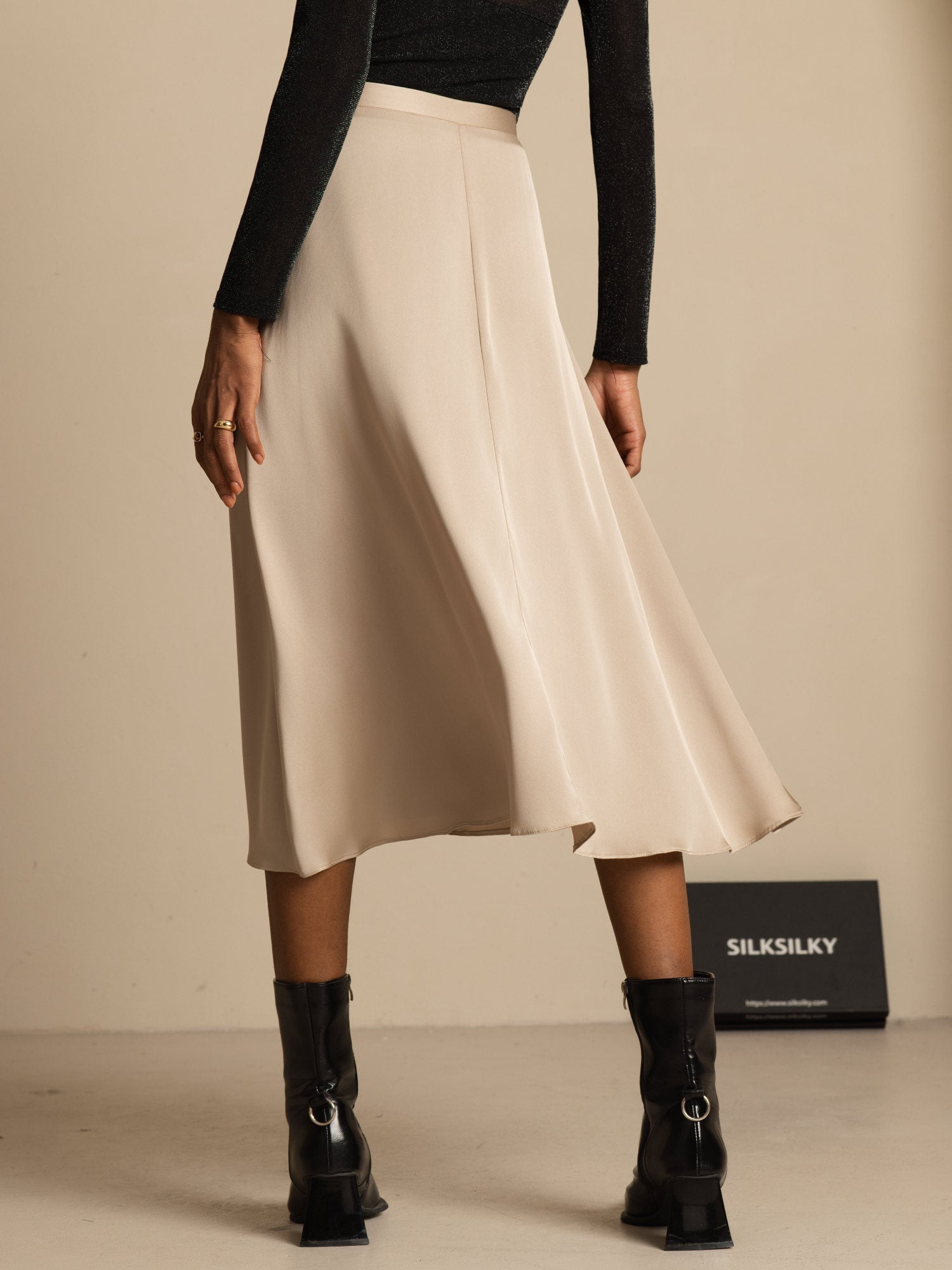 [Tan] SilkSilky-FR 19Momme Soie Skirt 002