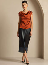 [Caramel] SilkSilky-FR Cap Sleeve Cowl Neck Femme T-Shirt 007