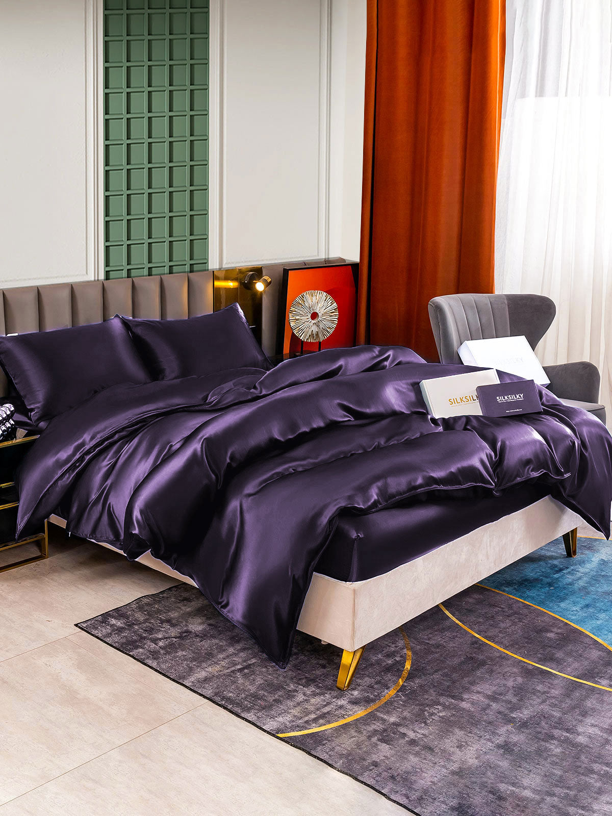 [Violet Foncé] SilkSilky-FR 22Momme Pure Soie Bedding Set 003,