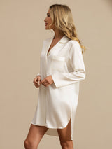 [Blanc] SilkSilky-FR Long Sleeve Lapel Collar Chemise pour dormir 005