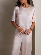 [Rose] SilkSilky-FR Half Sleeve Round Neck Femme Pyjamas 007