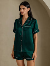 [Vert Foncé] SilkSilky-FR Short Sleeve Lapel Collar Femme Pyjamas 003