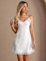 [Blanc] SilkSilky-FR Sleeveless V Neck Chemises de nuit 005