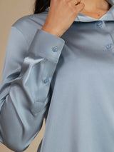 [Bleu Grisâtre] SilkSilky-FR Long Sleeve Lapel Collar Femme Chemise 010