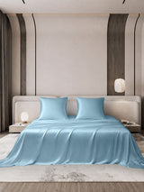 [Bleu Clair] SilkSilky-FR Parure de Lit Soie 001