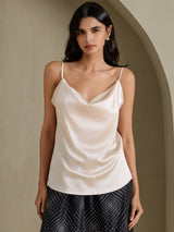 [Beige] SilkSilky-FR Spaghetti Strap Cowl Neck Top À Fines Brides 003
