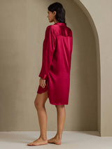 [Rouge Vineux] SilkSilky-FR Long Sleeve Lapel Collar Chemise pour dormir 002