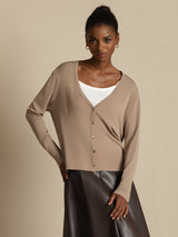 [Tan] SilkSilky-FR Long Sleeve Cardigan Femme 001